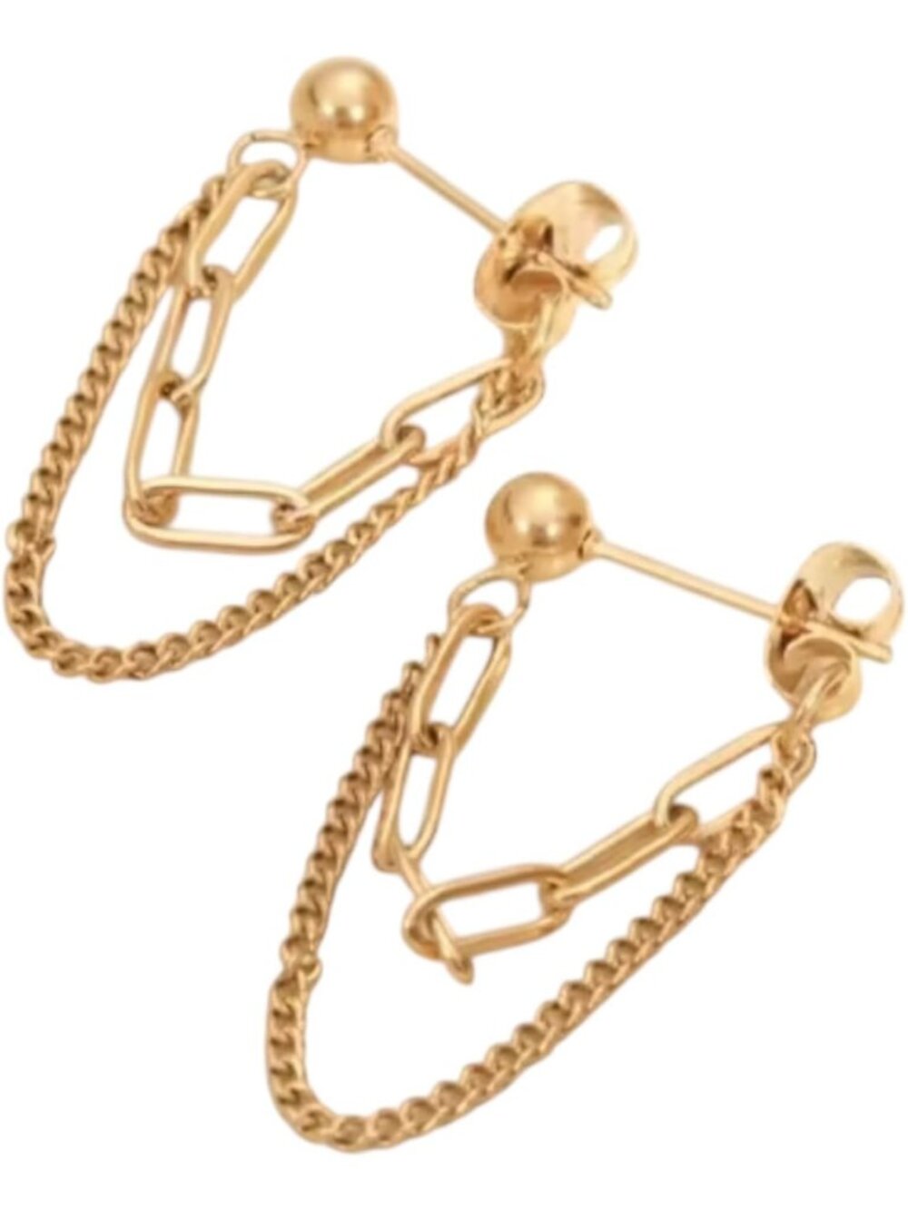 18K Gold Plated Double Chain Link Dangle Earrings for Women, Tarnish Resistant